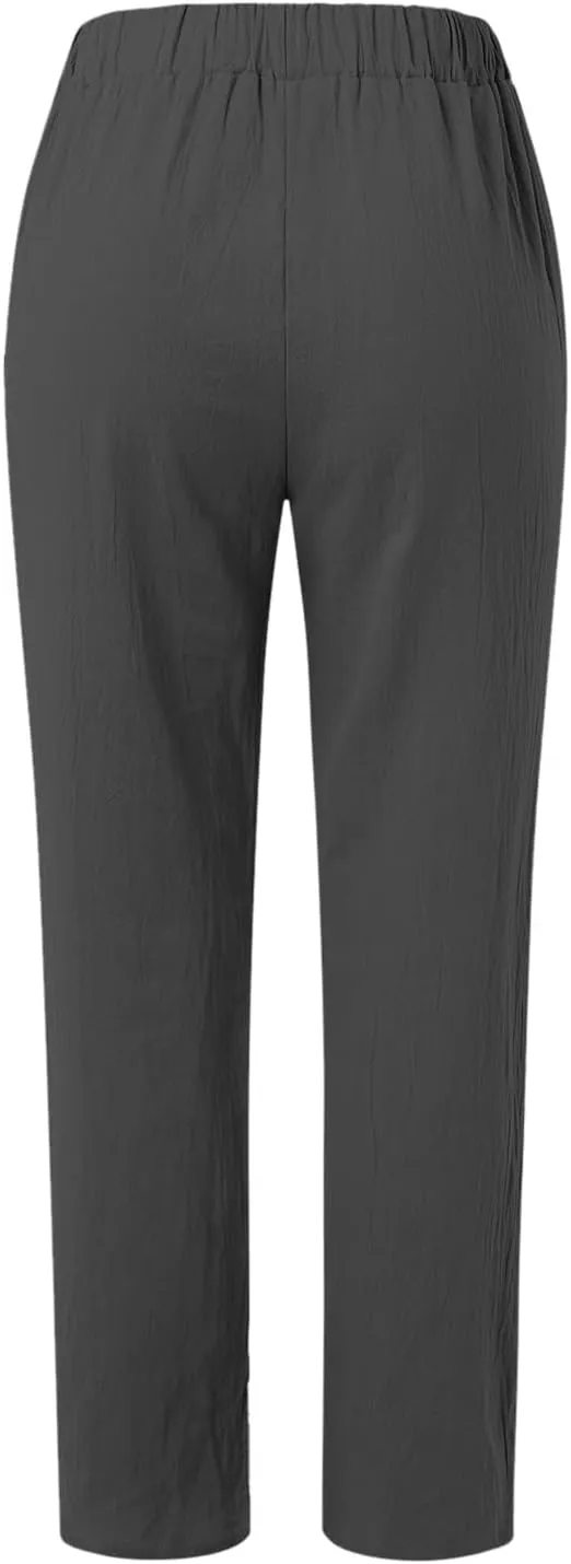 2025 Cotton Linen Pant for Women Spring Summer Casual Boho Beach Pants Lightweight Wide Leg High Waisted Trousers