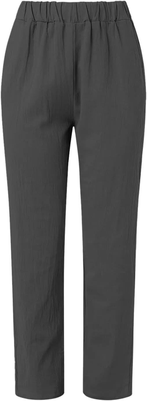 2025 Cotton Linen Pant for Women Spring Summer Casual Boho Beach Pants Lightweight Wide Leg High Waisted Trousers