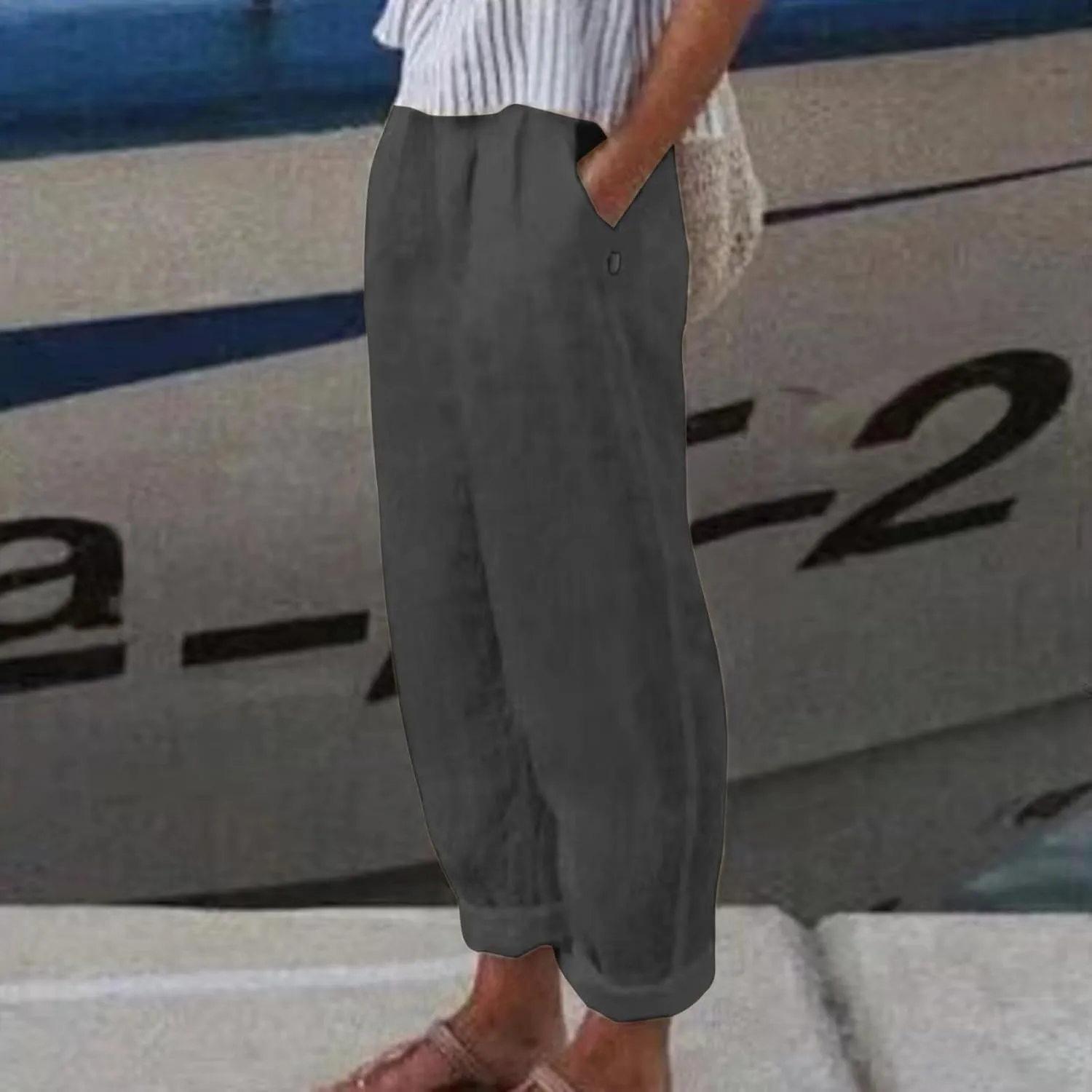 2025 Cotton Linen Pant for Women Spring Summer Casual Boho Beach Pants Lightweight Wide Leg High Waisted Trousers