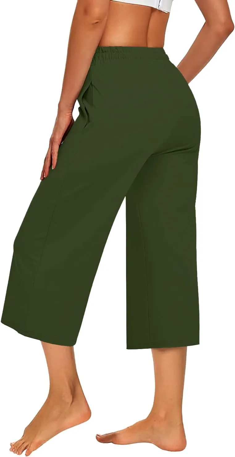 3 PACK Womens Capri Pants Loose Yoga Pants Wide Leg Drawstring Comfy Lounge Pajama Capris Loose Sweatpants with Pocket