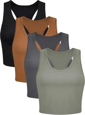 4 Pieces Basic Crop Tank Tops Sleeveless Racerback Crop Cami Top for Women