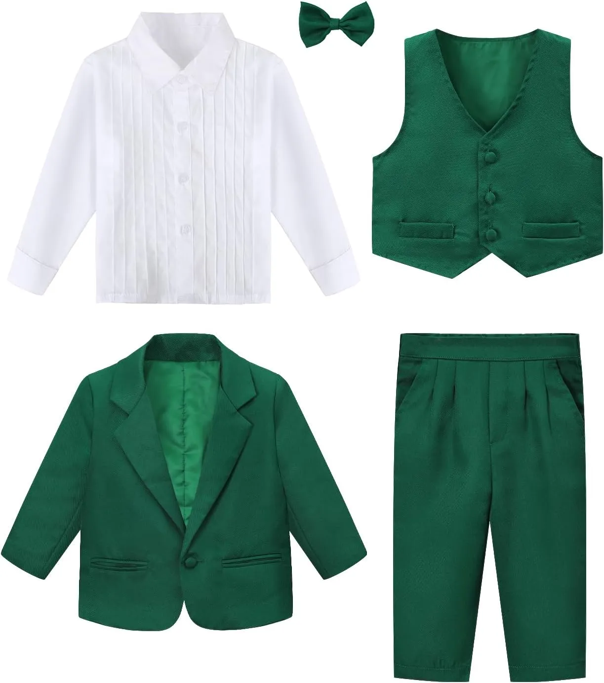 A&J DESIGN Baby Tuxedo 5-Piece Set Jacket & Shirt & Vest & Pants & Bowtie 6 Months - 3T