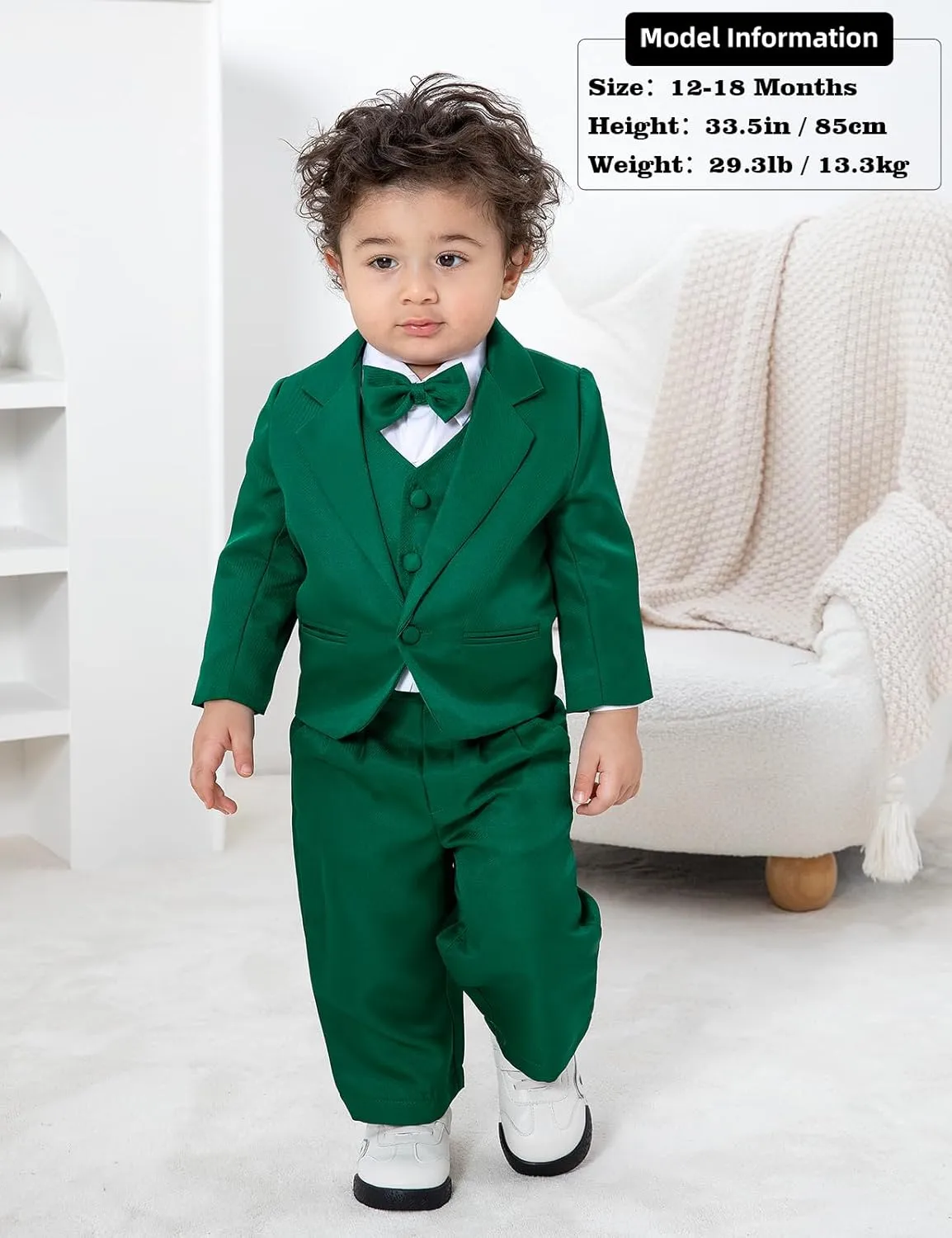 A&J DESIGN Baby Tuxedo 5-Piece Set Jacket & Shirt & Vest & Pants & Bowtie 6 Months - 3T