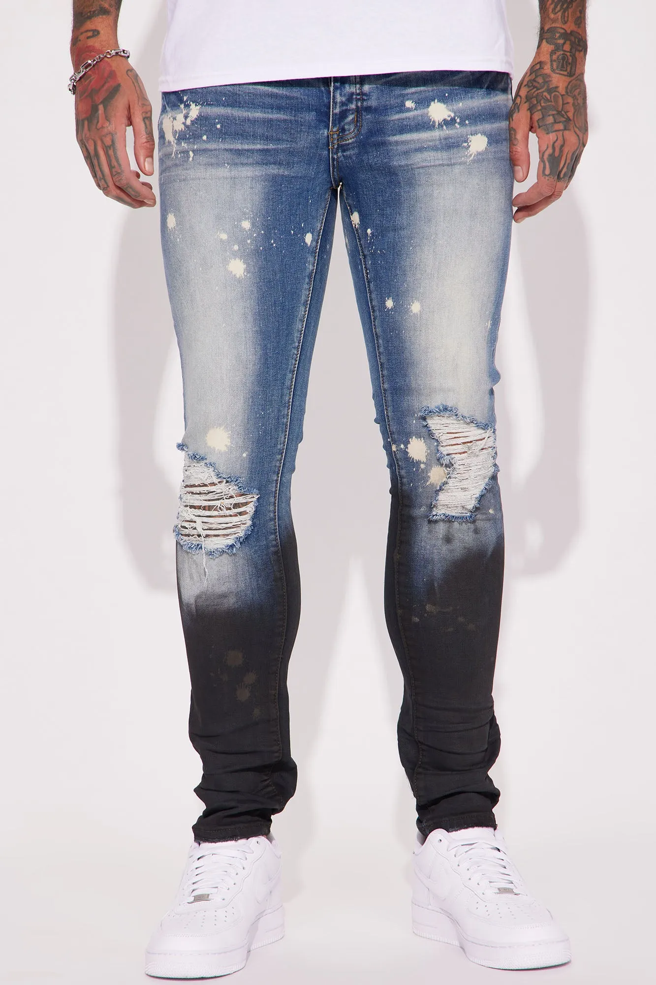 Above It All Stacked Skinny Jeans - Medium Blue Wash