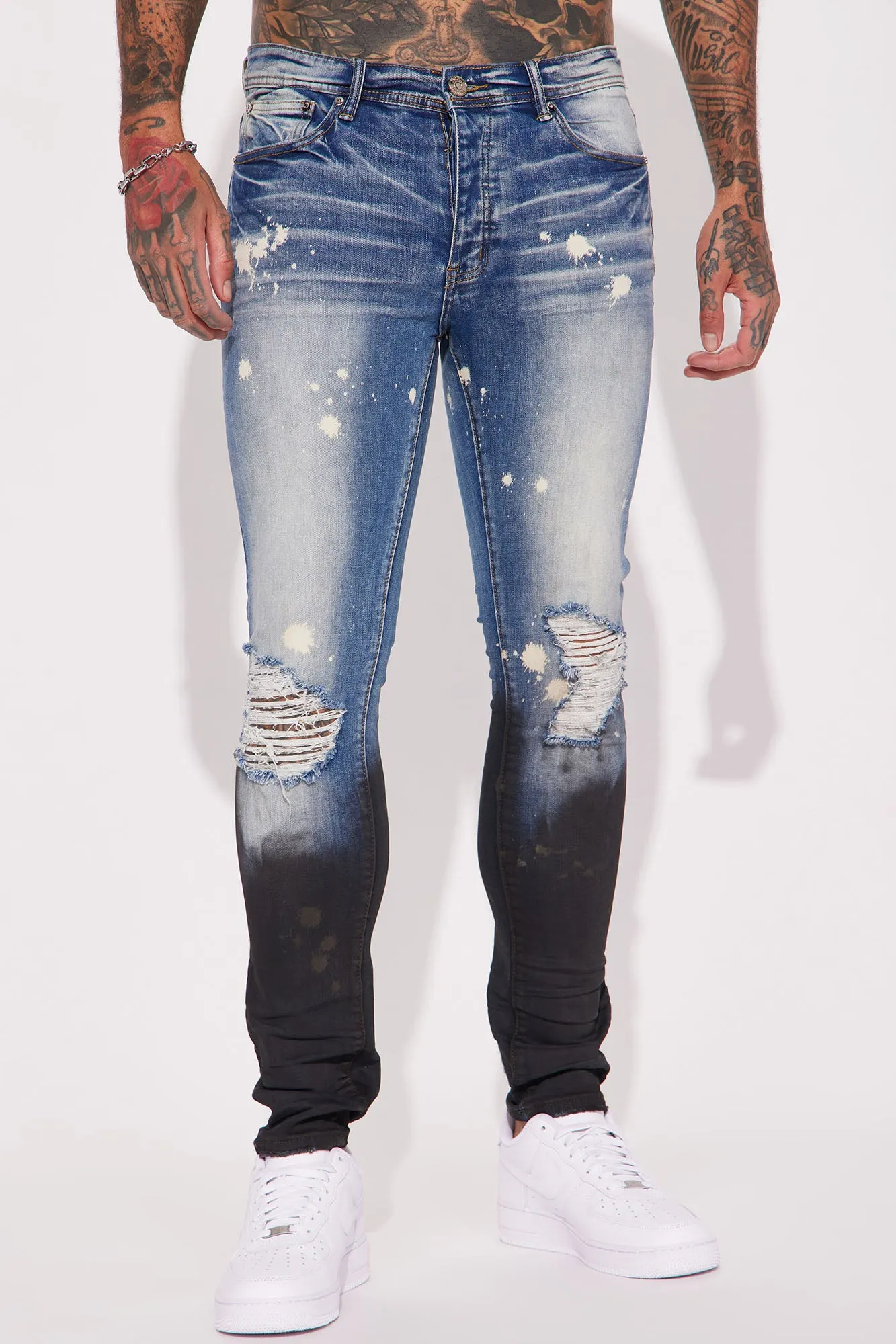 Above It All Stacked Skinny Jeans - Medium Blue Wash