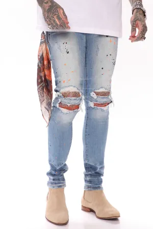 Act Right Paint Splatter Skinny Jeans - Light Wash