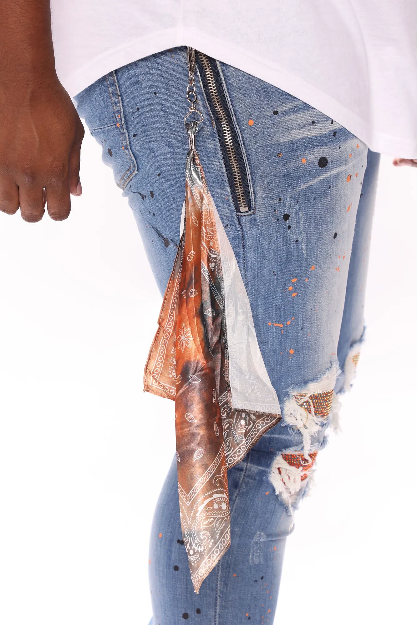 Act Right Paint Splatter Skinny Jeans - Light Wash