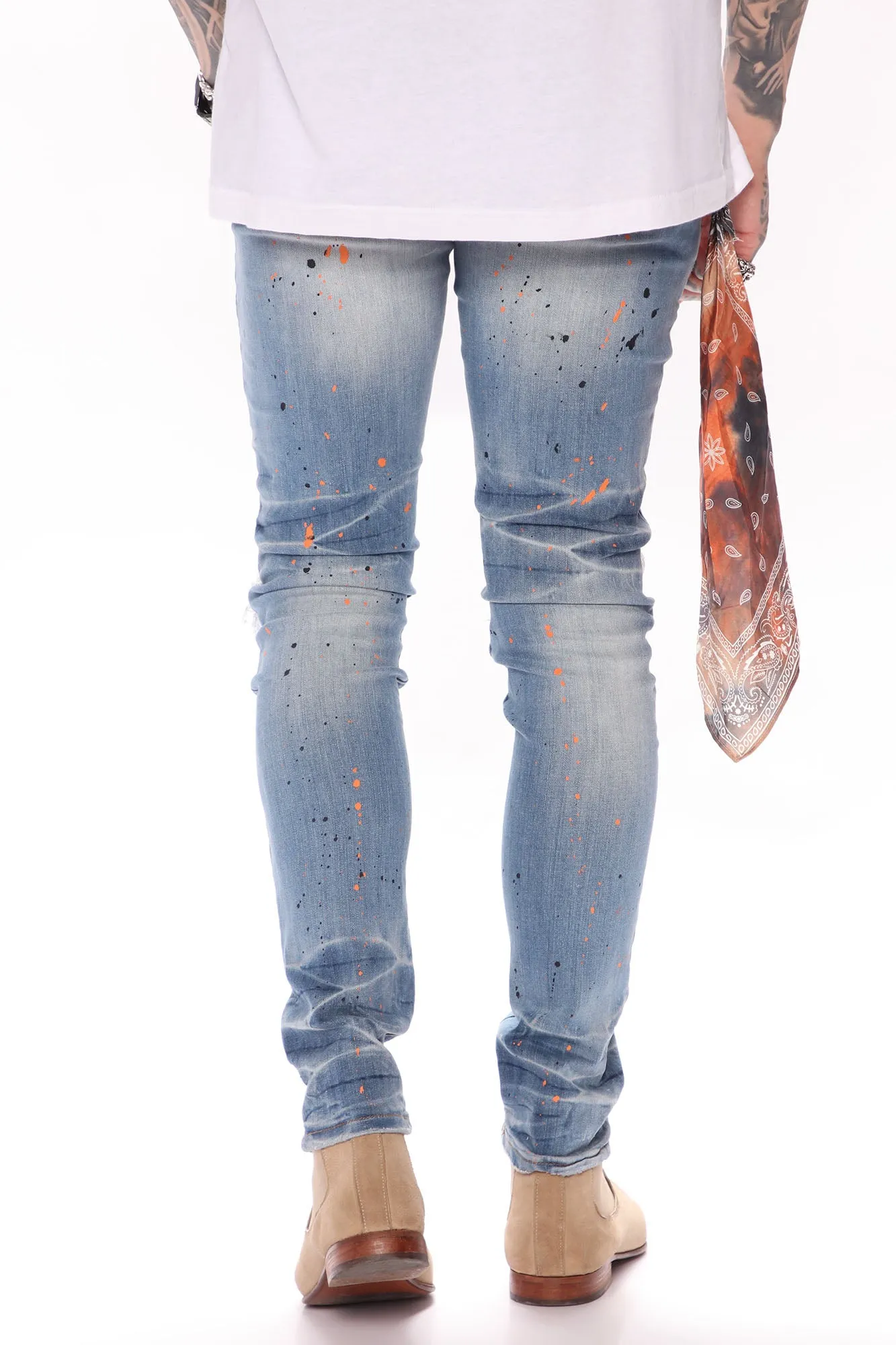 Act Right Paint Splatter Skinny Jeans - Light Wash