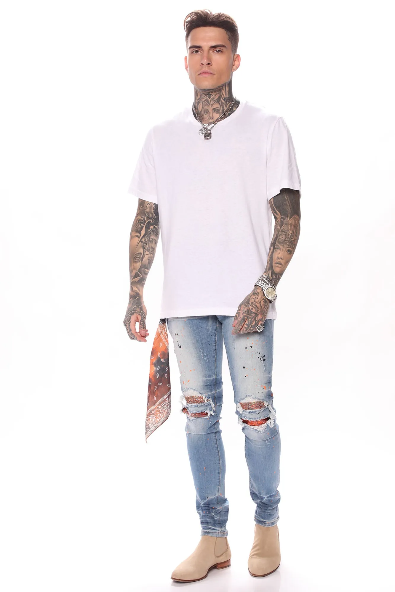 Act Right Paint Splatter Skinny Jeans - Light Wash