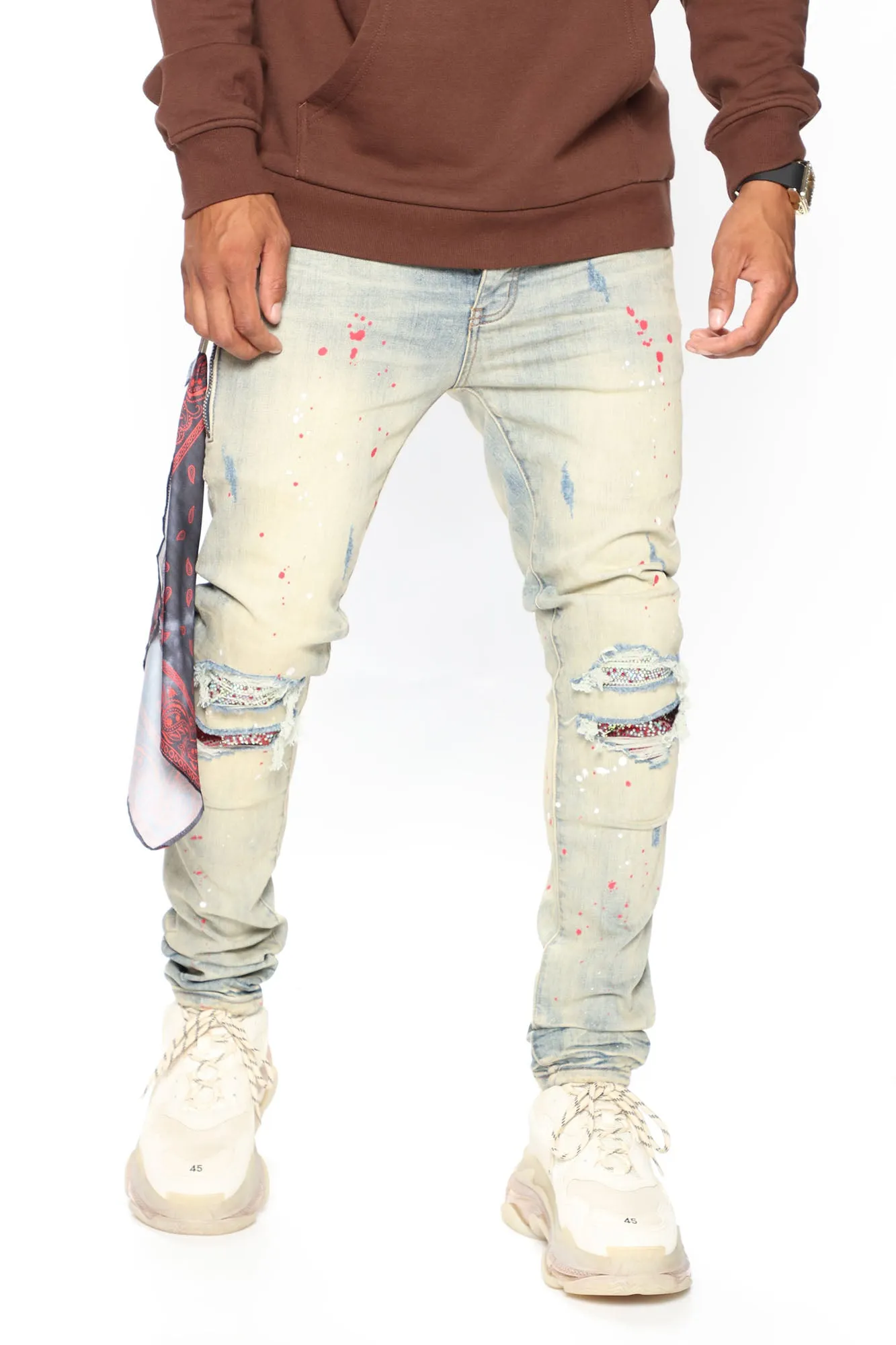 Act Right Paint Splatter Skinny Jeans - Medium Wash