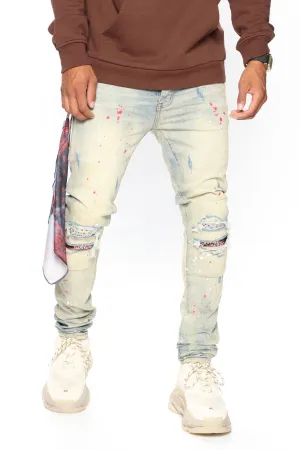 Act Right Paint Splatter Skinny Jeans - Medium Wash