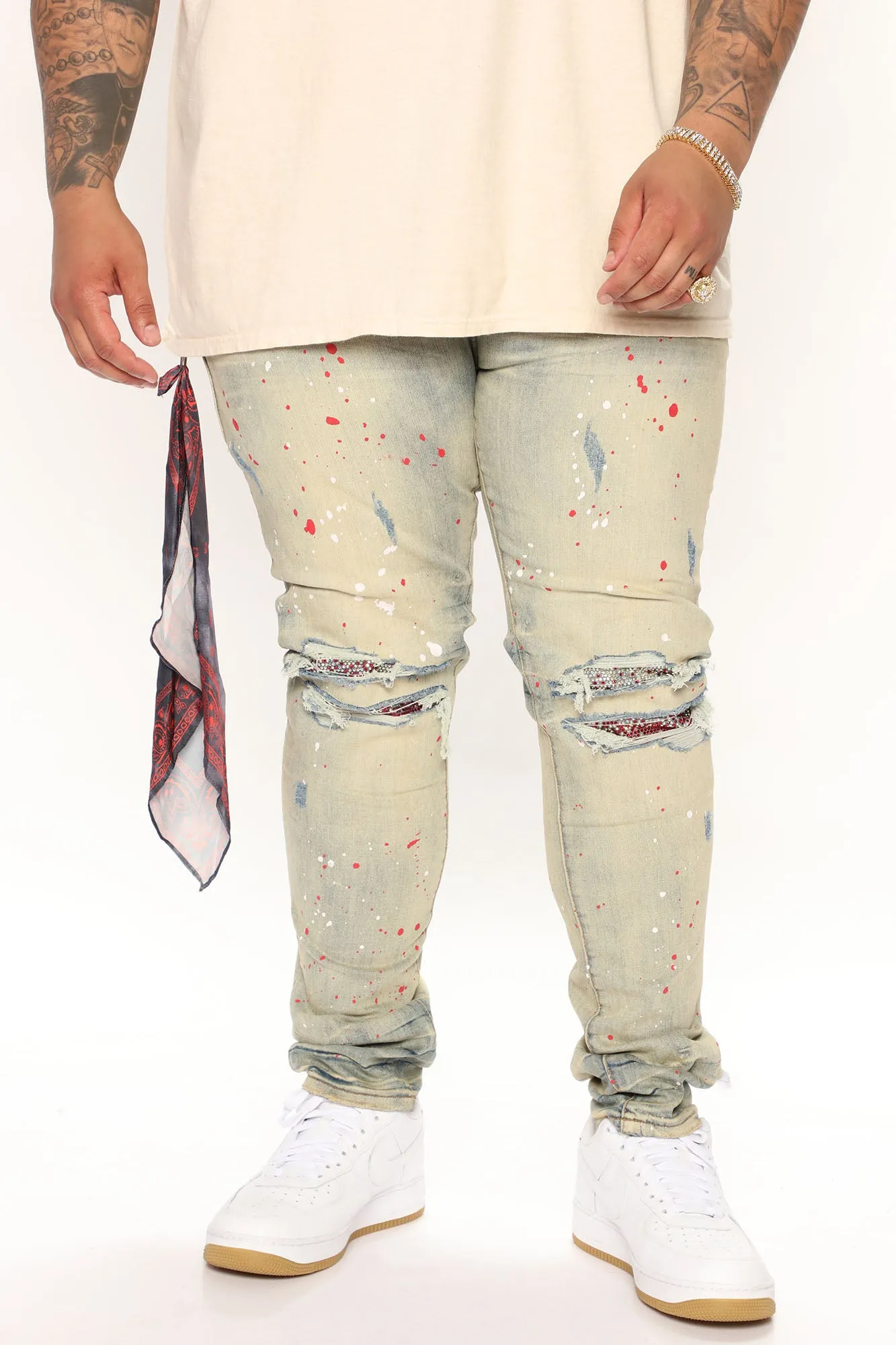 Act Right Paint Splatter Skinny Jeans - Medium Wash