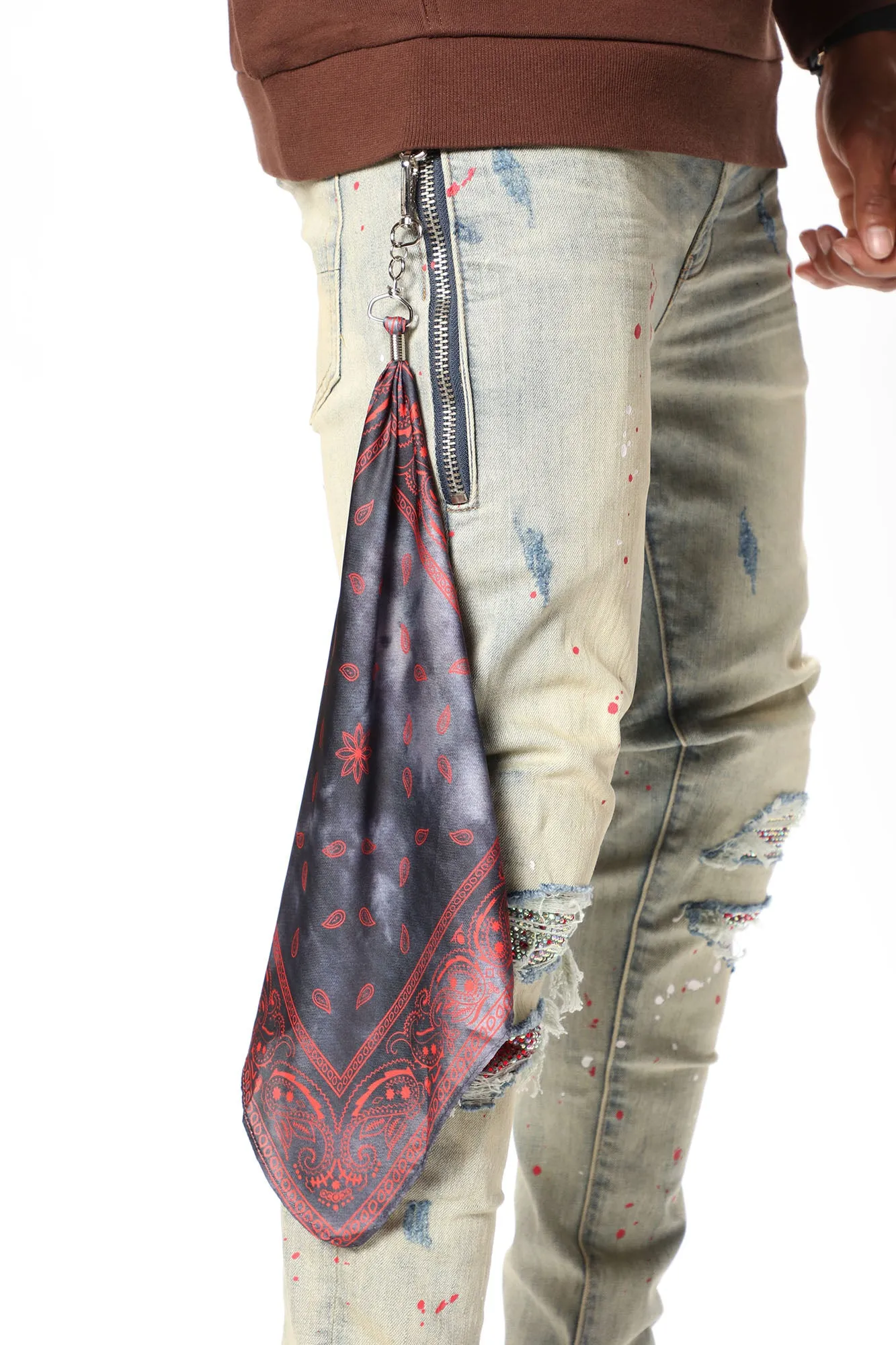 Act Right Paint Splatter Skinny Jeans - Medium Wash