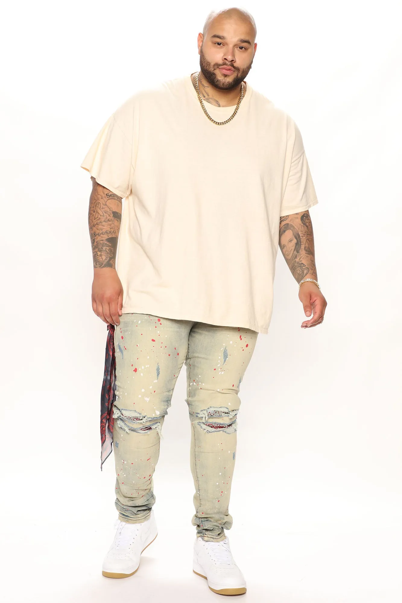 Act Right Paint Splatter Skinny Jeans - Medium Wash
