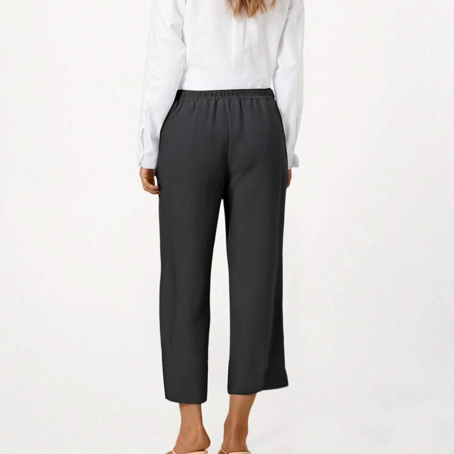ADHOWBEW Capri Pants for Women Casual Comfy Cotton Summer Trendy Wide Leg Flowy High Waist Lounge Trousers with Pockets