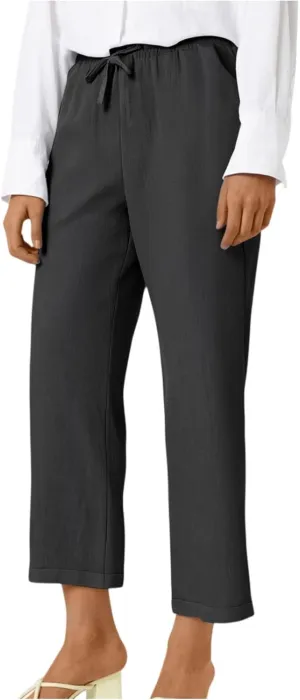 ADHOWBEW Capri Pants for Women Casual Comfy Cotton Summer Trendy Wide Leg Flowy High Waist Lounge Trousers with Pockets
