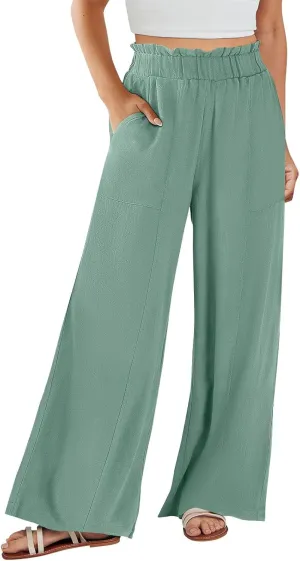 ADHOWBEW Linen Dress Pants Women Cotton Plus Size Dressy Petite Work Flowy Casual Lounge Stretch High Waisted Cotton Pants