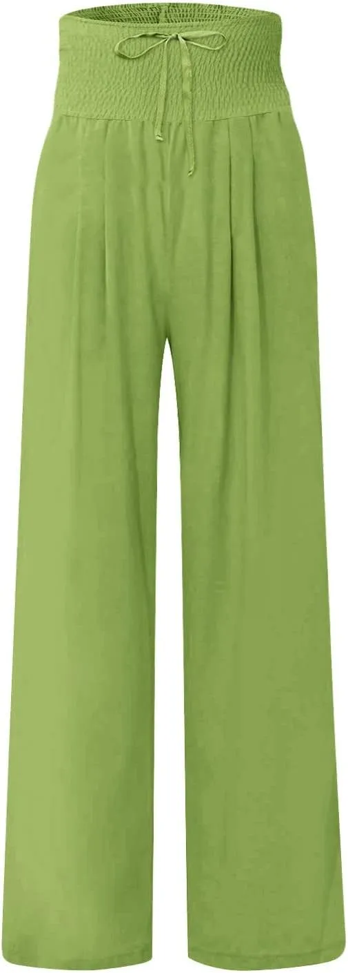 ADHOWBEW Women Linen Pants High Waisted Work Casual Lounge Plus Size Cotton Stretch Dressy Petite Flowy Palazzo Pants