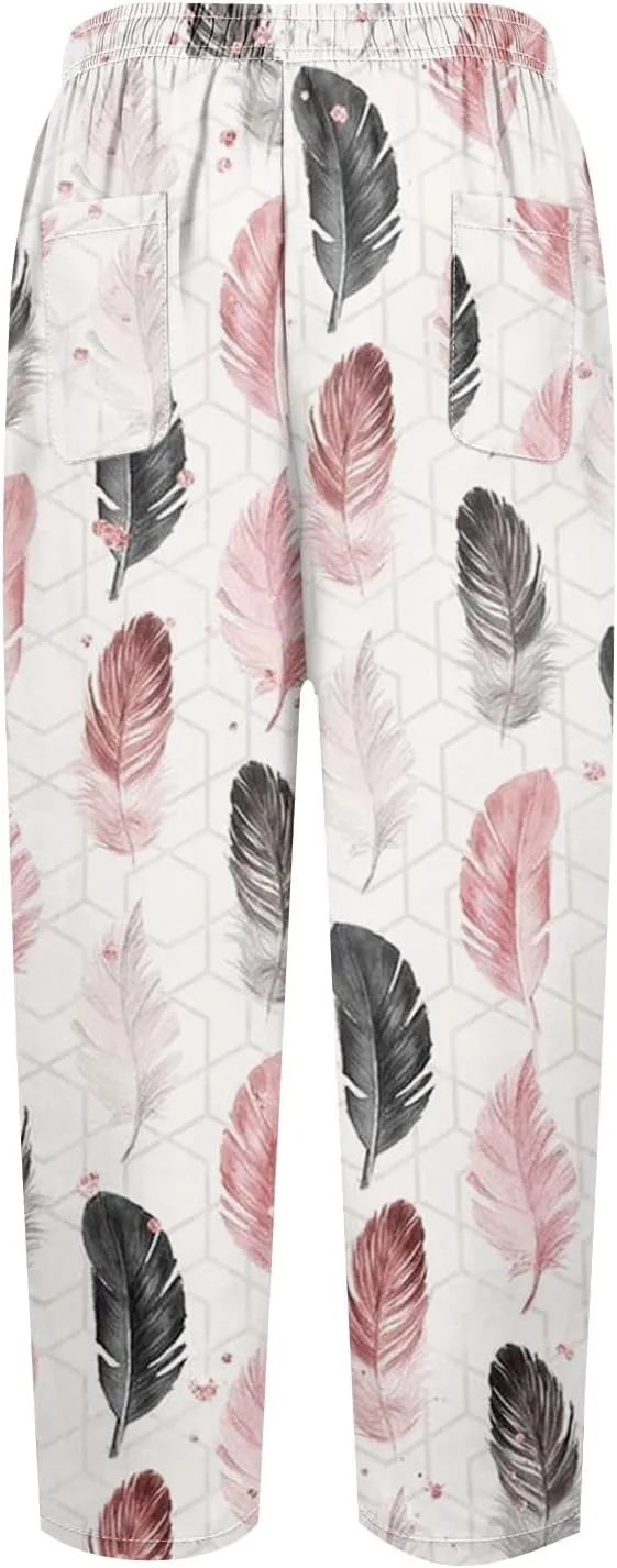 ADHOWBEW Women Linen Pants Plus Size Petite Dressy Cotton Stretch Work Casual Flowy High Waisted Lounge Pants