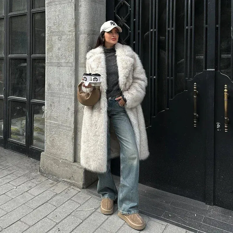 Adriana Luxe Faux Fur Coat  Elegant Knee-Length Winter Outerwear