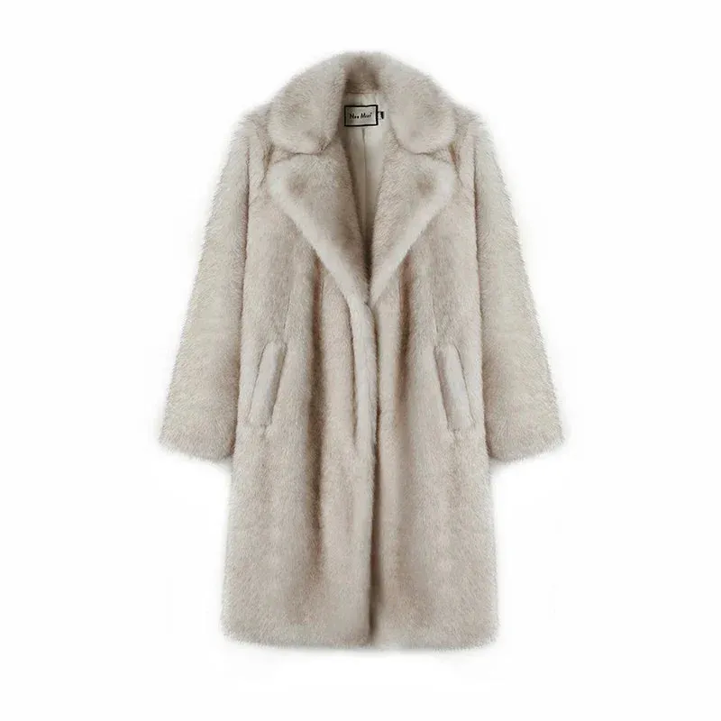 Adriana Luxe Faux Fur Coat  Elegant Knee-Length Winter Outerwear