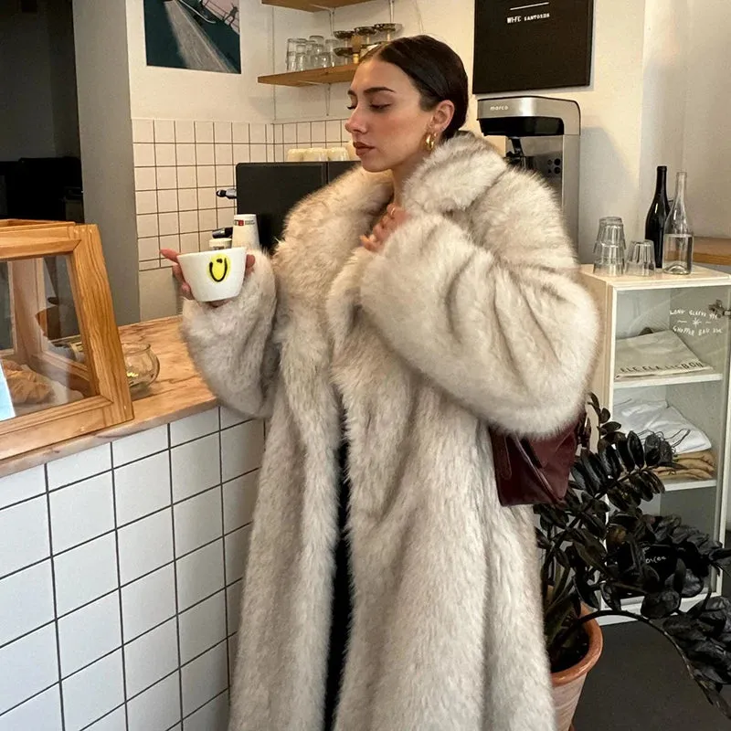 Adriana Luxe Faux Fur Coat  Elegant Knee-Length Winter Outerwear