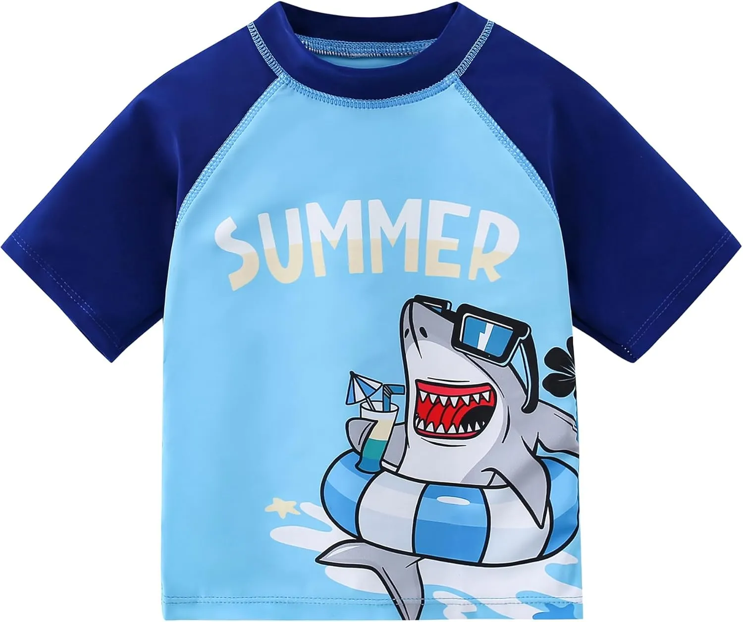 AIWUHE Toddler Boys Swimsuit Set Two Piece Shark Bathing Suit Boys' Swimwear Trunk and Rashguard Set 2-7Y