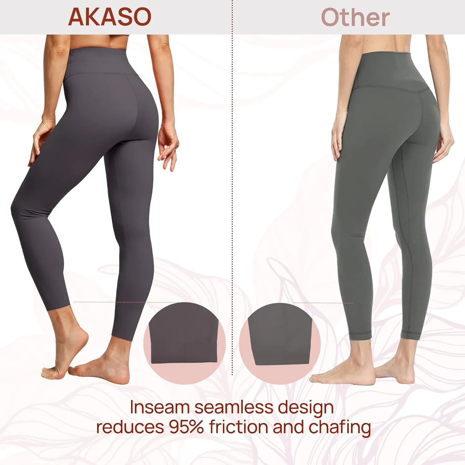 AKASO Womens High Waisted Yoga Pants, 7/8 Length Workout Leggings Naked Feeling Tummy Control Tights