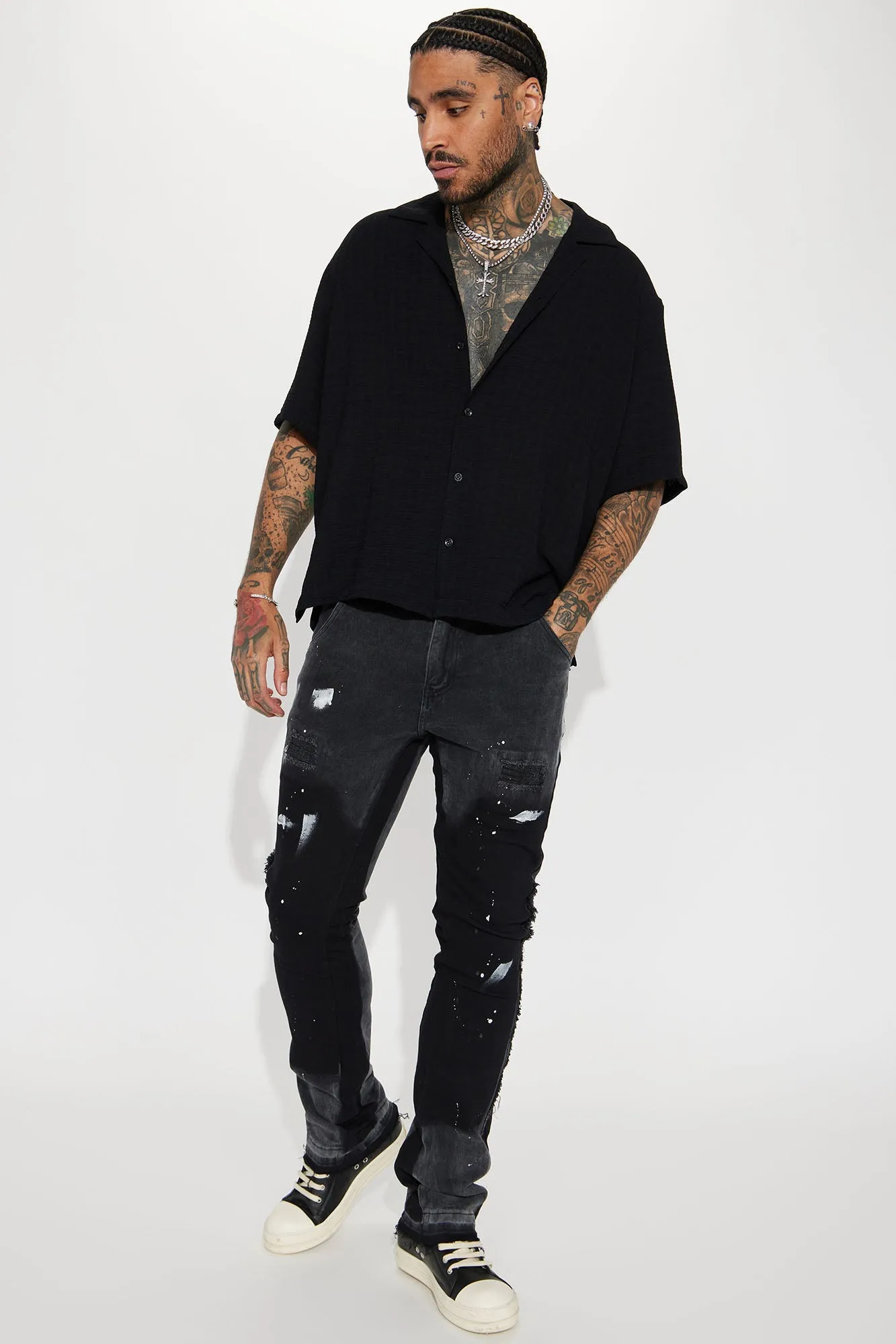 All In A Days Work Stacked Skinny Flare Jeans - Black