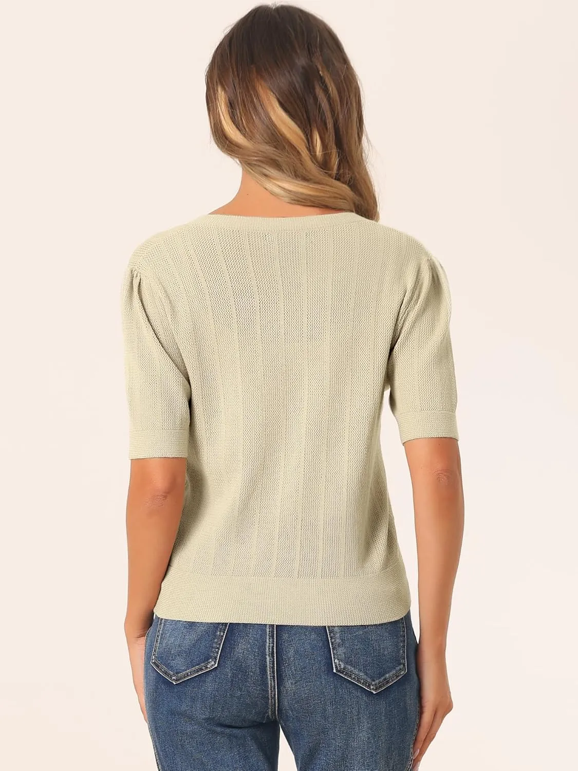Allegra K Short Sleeve Cardigan for Women's Casual Crochet Knit Button Up Bolero Sweater Tops