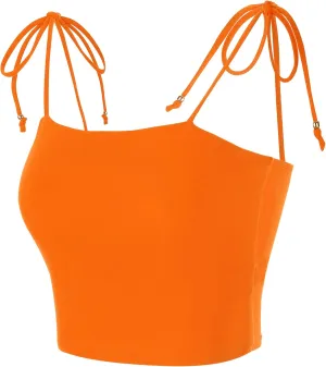 Allegra K Women's Cami Tube Top Tie Spaghetti Straps Sleeveless Summer Crop Tops