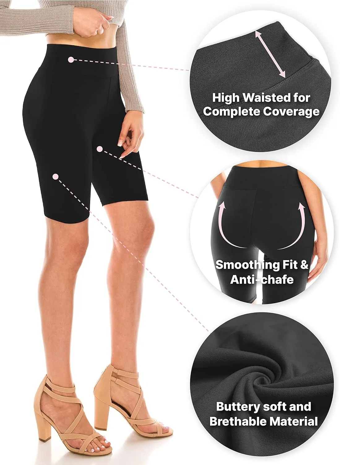 ALWAYS Women's High Waist Bike Shorts - Athletic Workout Tummy Control Stretch Running Yoga Pants