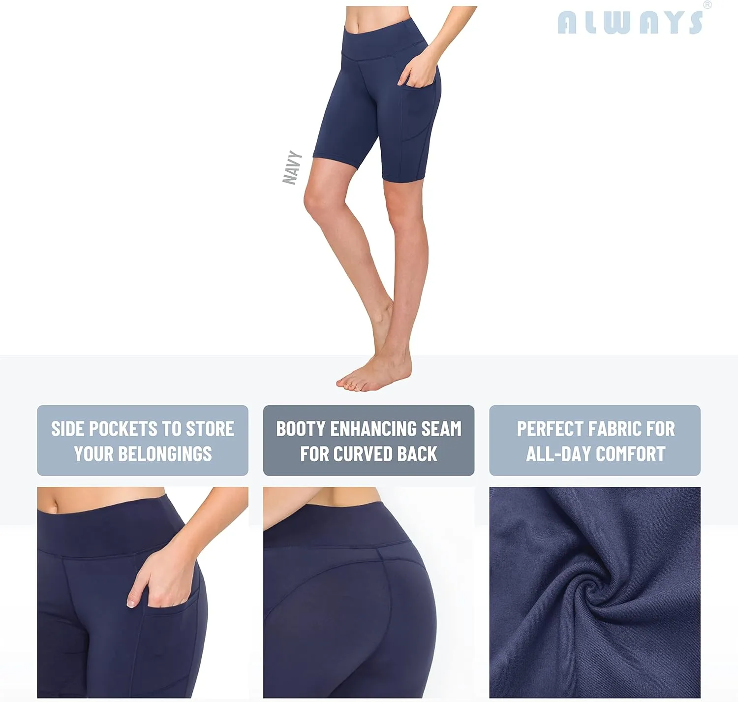 ALWAYS Women's High Waist Bike Shorts - Athletic Workout Tummy Control Stretch Running Yoga Pants