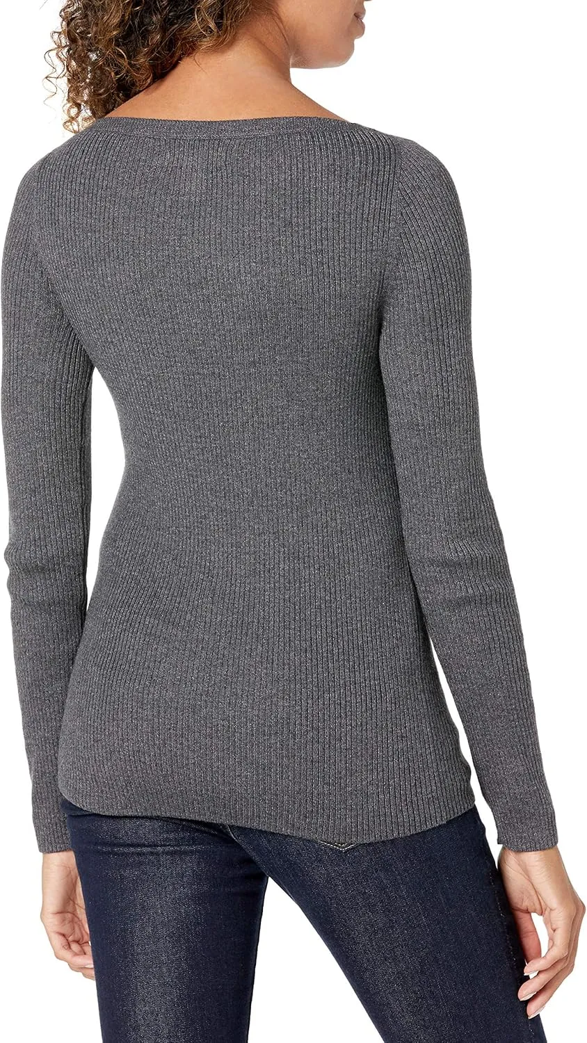 Amazon Essentials Women's Lightweight Ribbed Long-Sleeve Boat Neck Slim-Fit Sweater