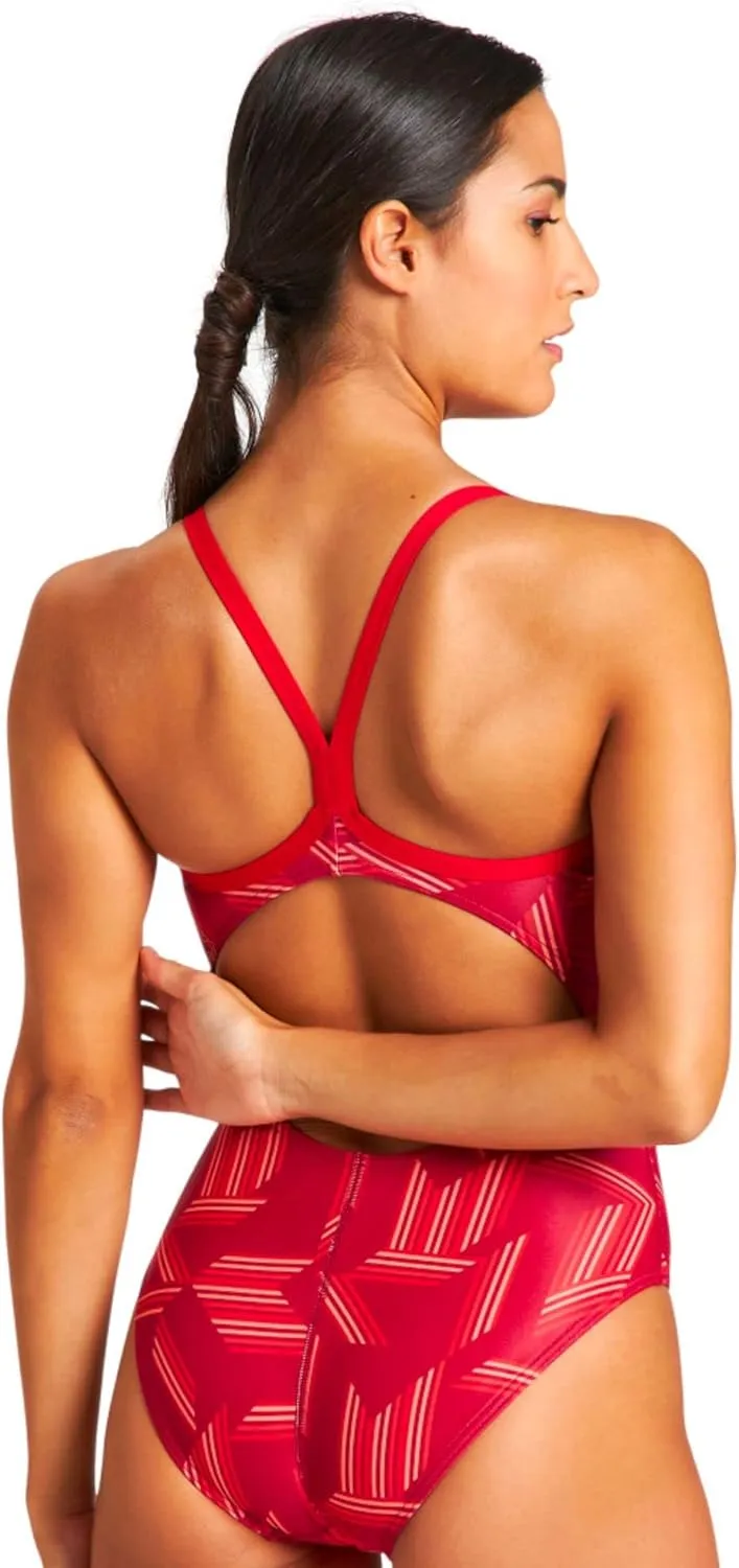 Arena Puzzled Light Drop Back Women's One Piece Swimsuit for Competitive or Casual Swim, Ladies Bathing Suit