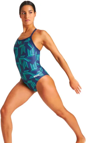 Arena Puzzled Light Drop Back Women's One Piece Swimsuit for Competitive or Casual Swim, Ladies Bathing Suit
