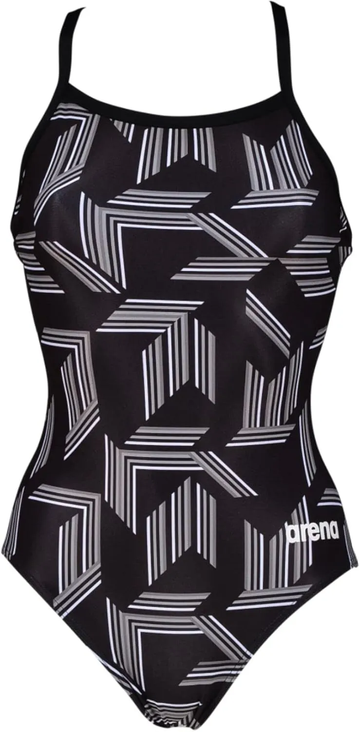 Arena Puzzled Light Drop Back Women's One Piece Swimsuit for Competitive or Casual Swim, Ladies Bathing Suit