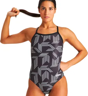 Arena Puzzled Light Drop Back Women's One Piece Swimsuit for Competitive or Casual Swim, Ladies Bathing Suit