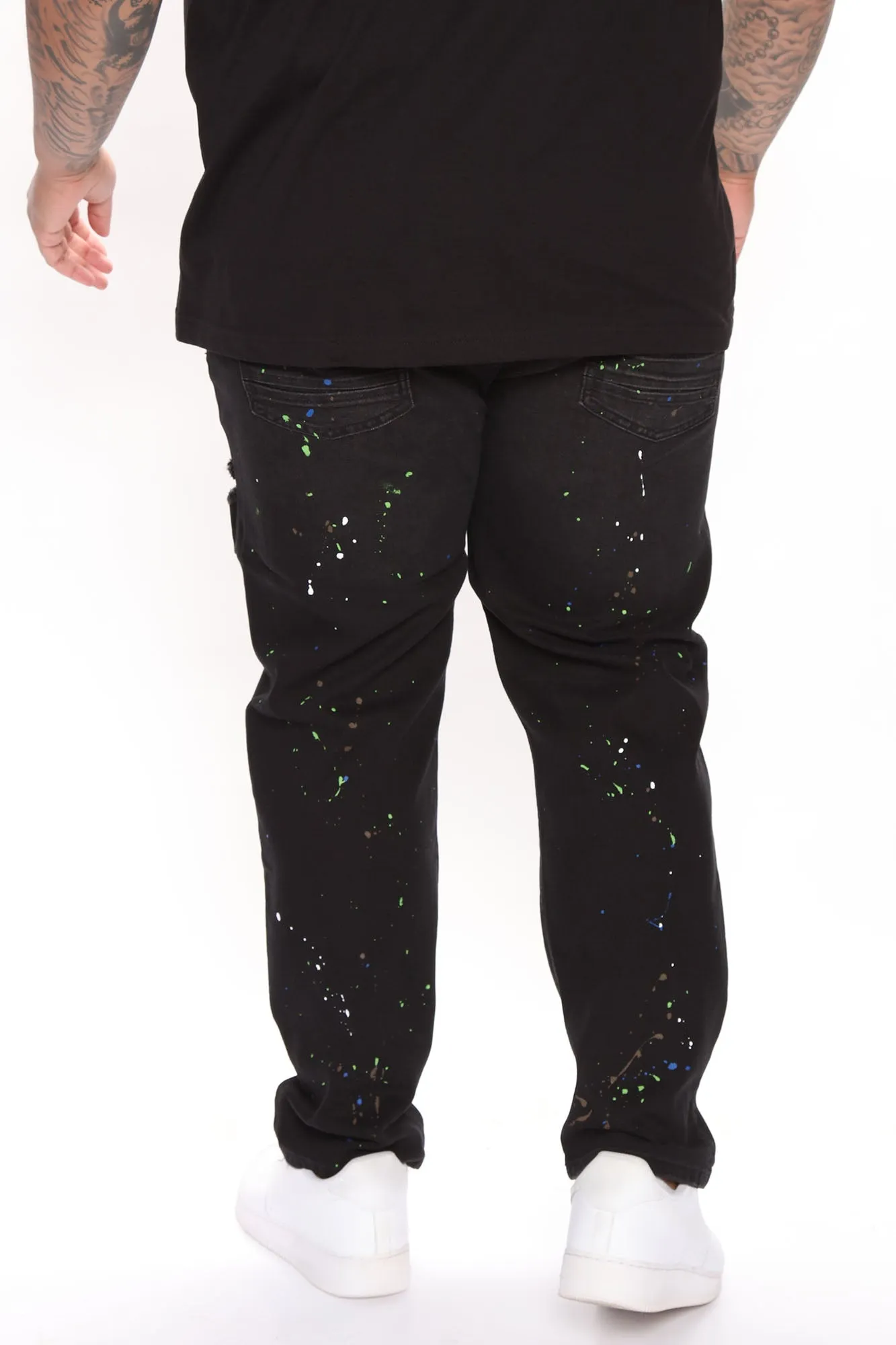 Array Paint Splattered Slim Jeans - Black