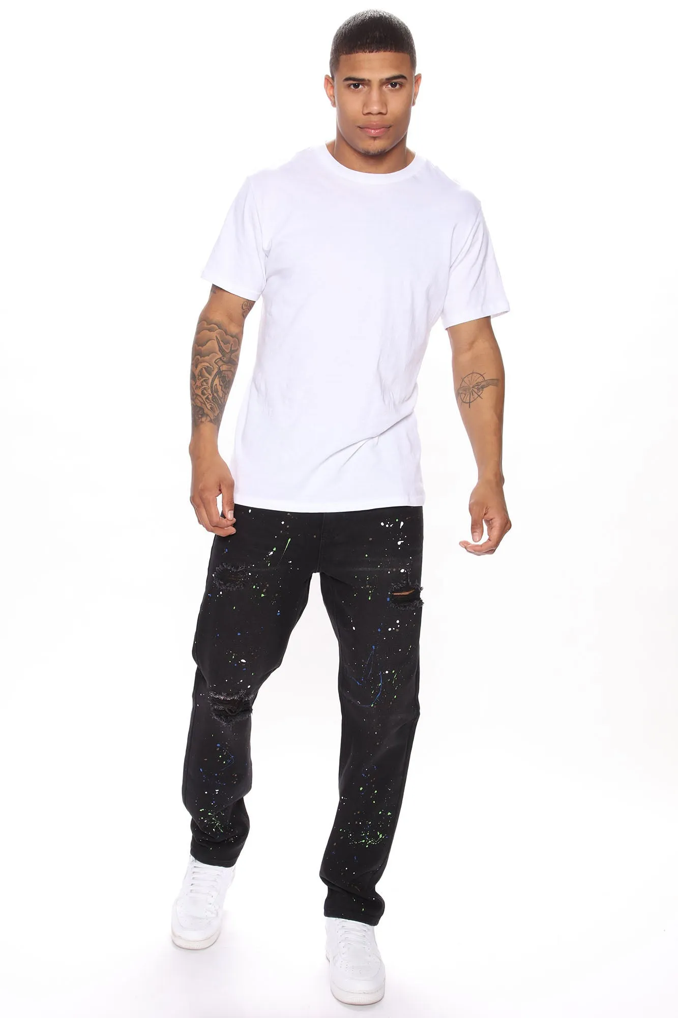 Array Paint Splattered Slim Jeans - Black