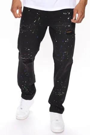 Array Paint Splattered Slim Jeans - Black