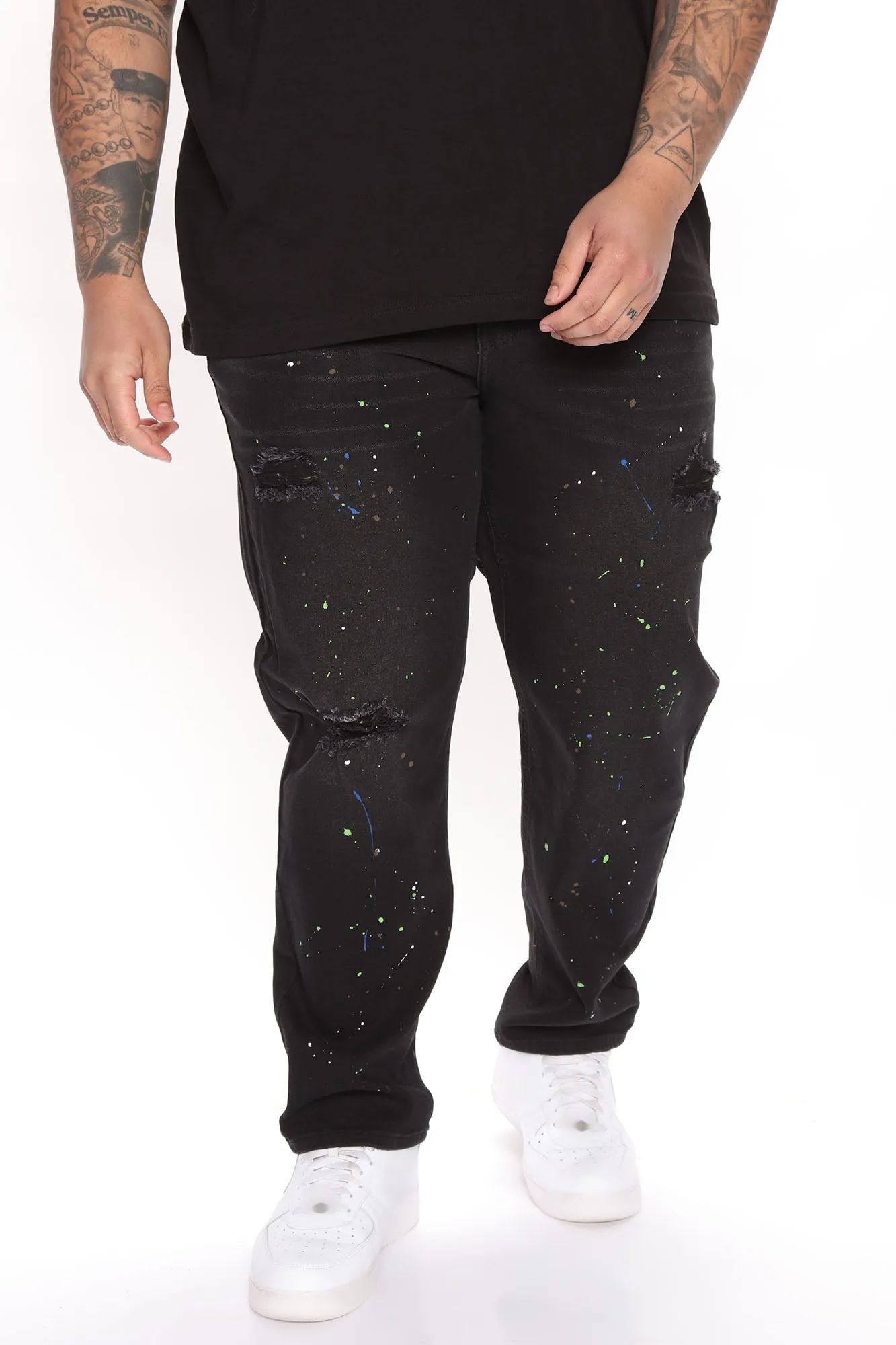Array Paint Splattered Slim Jeans - Black