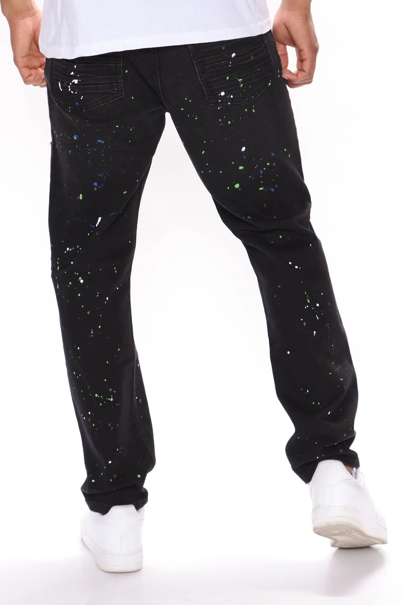 Array Paint Splattered Slim Jeans - Black
