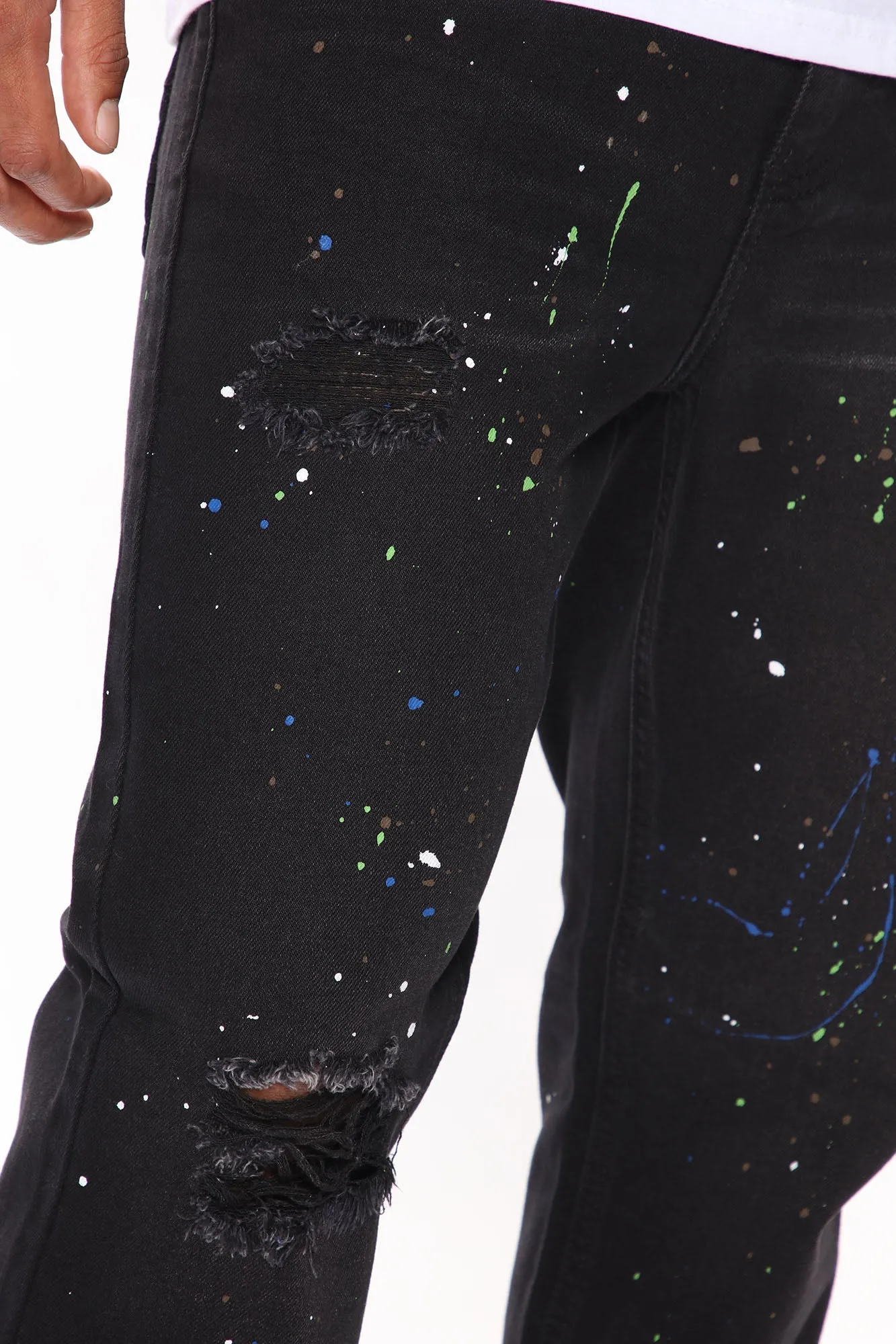 Array Paint Splattered Slim Jeans - Black