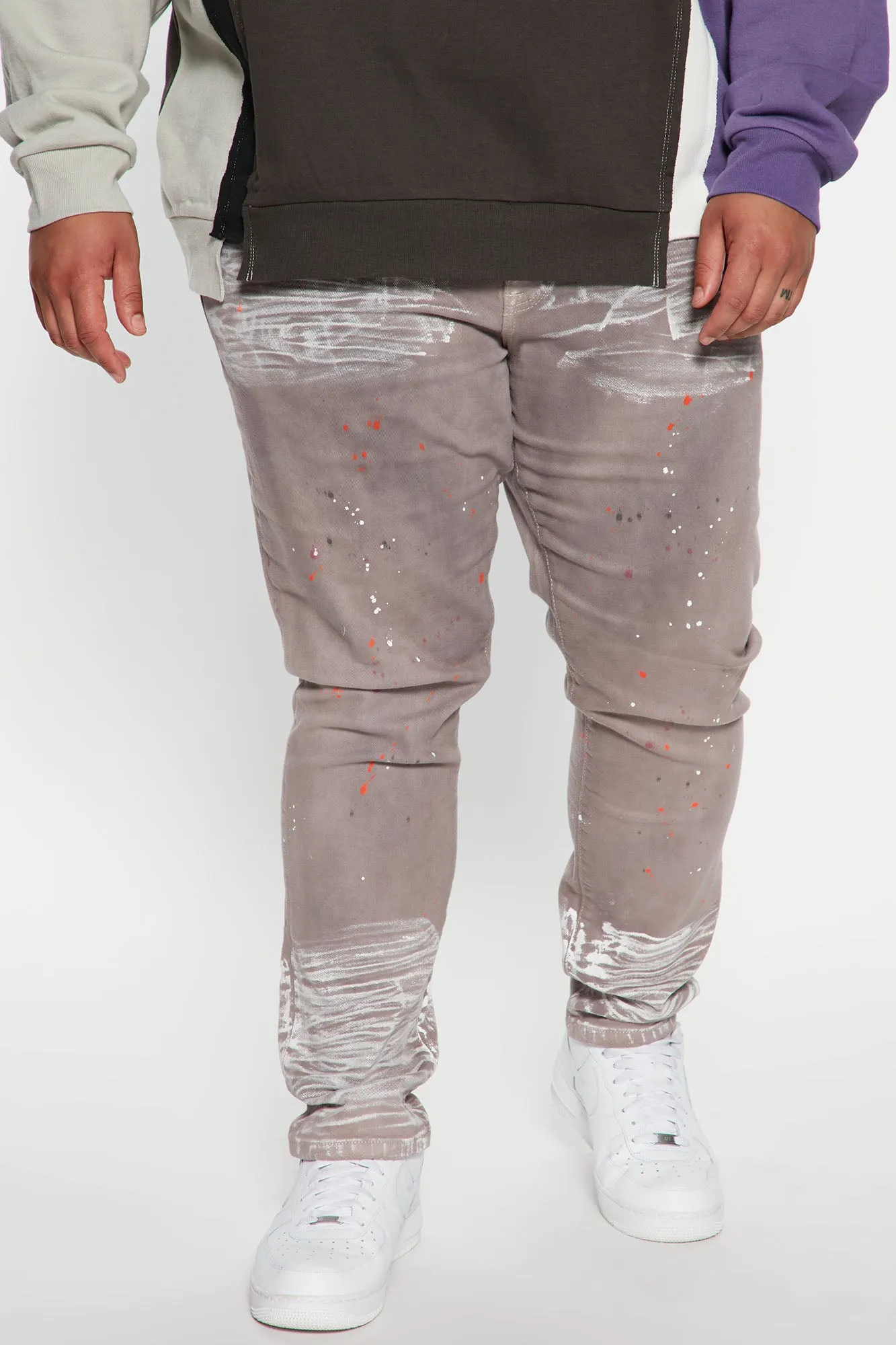 Artsy Vibes Paint Splatter Slim Jeans - Grey