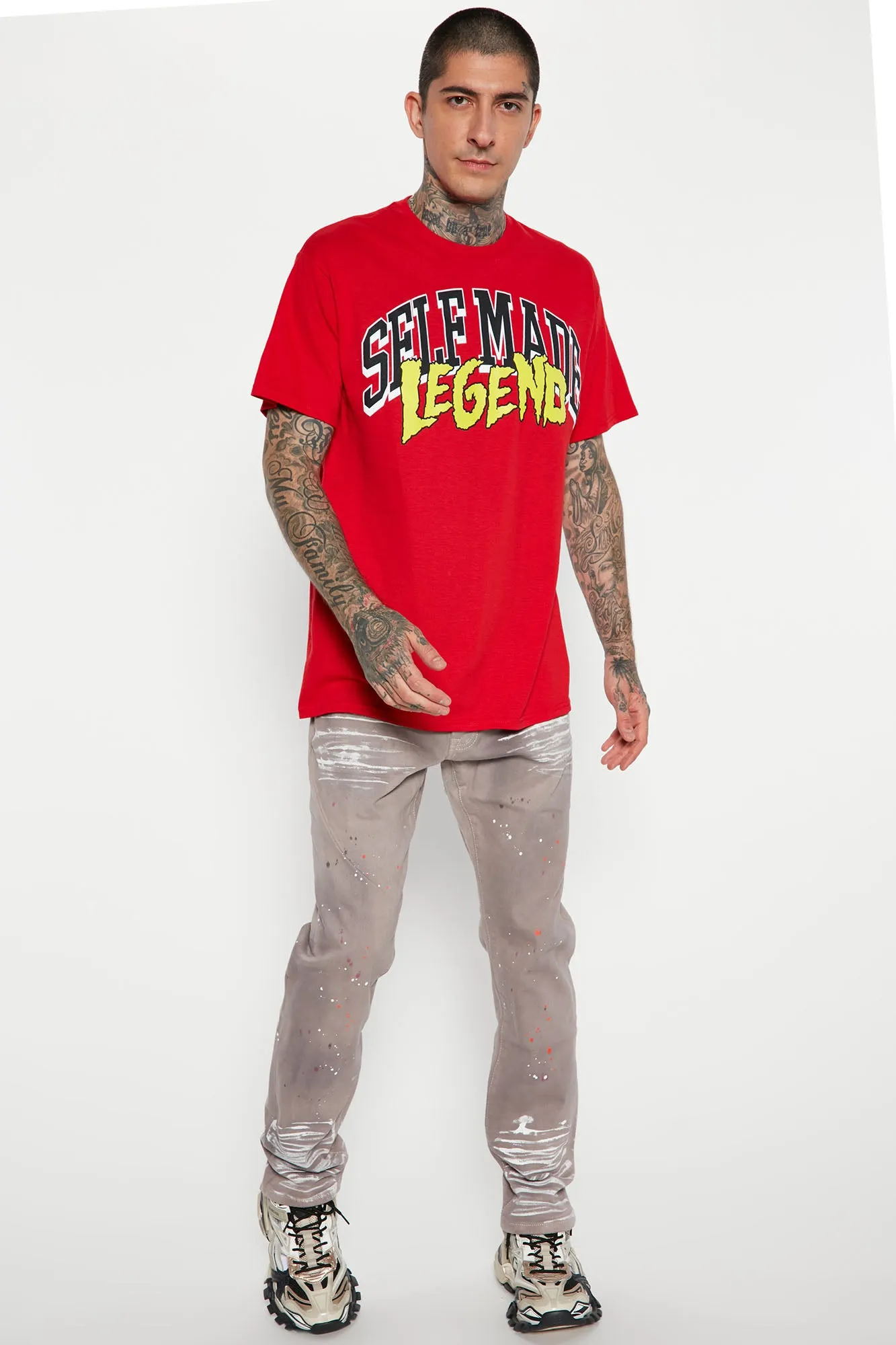 Artsy Vibes Paint Splatter Slim Jeans - Grey