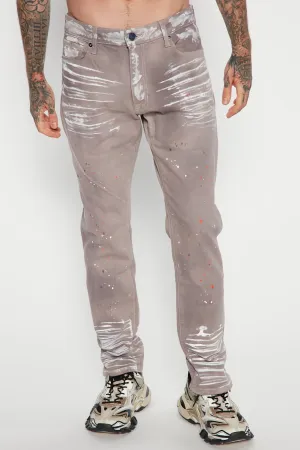 Artsy Vibes Paint Splatter Slim Jeans - Grey