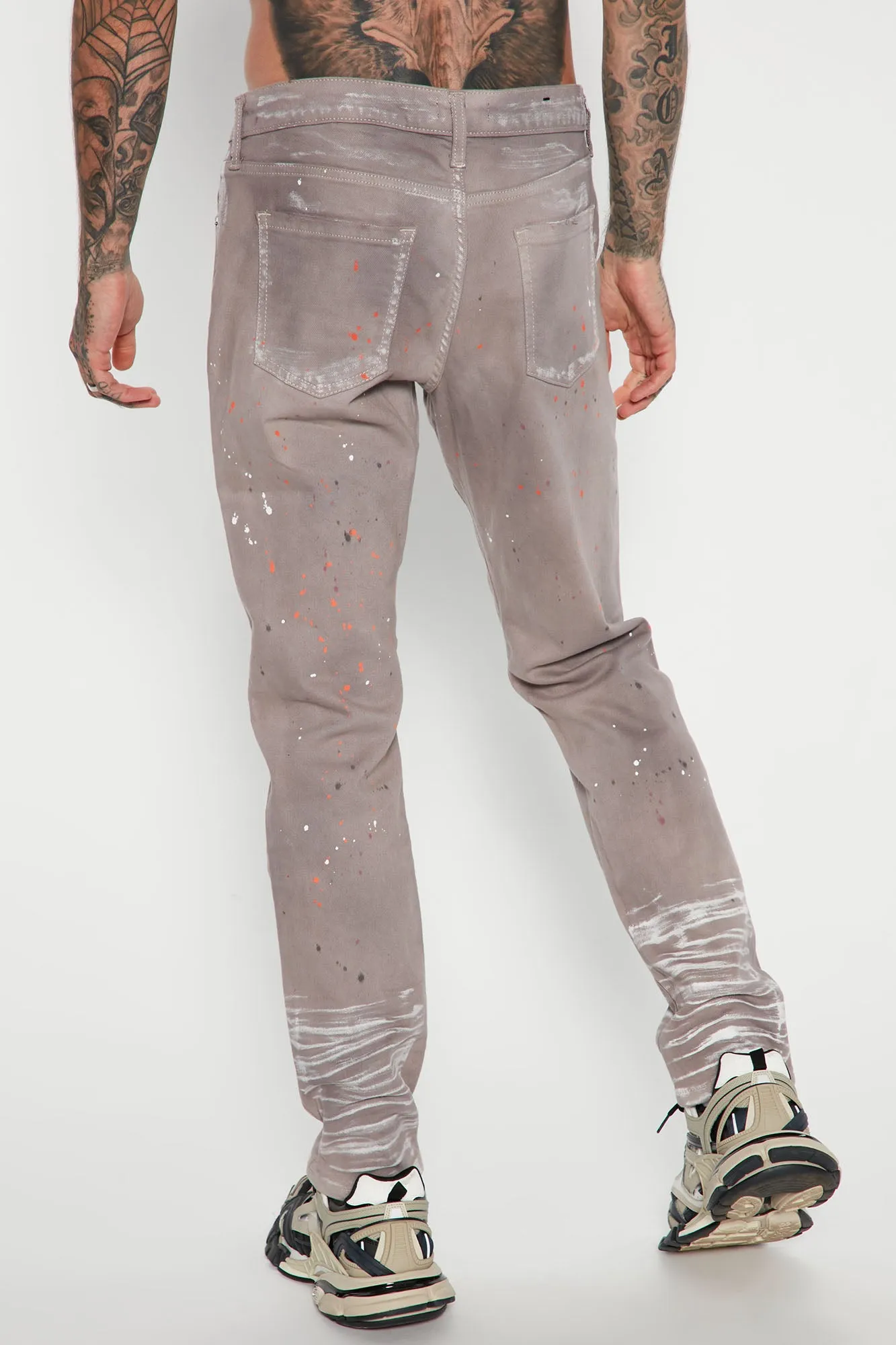 Artsy Vibes Paint Splatter Slim Jeans - Grey