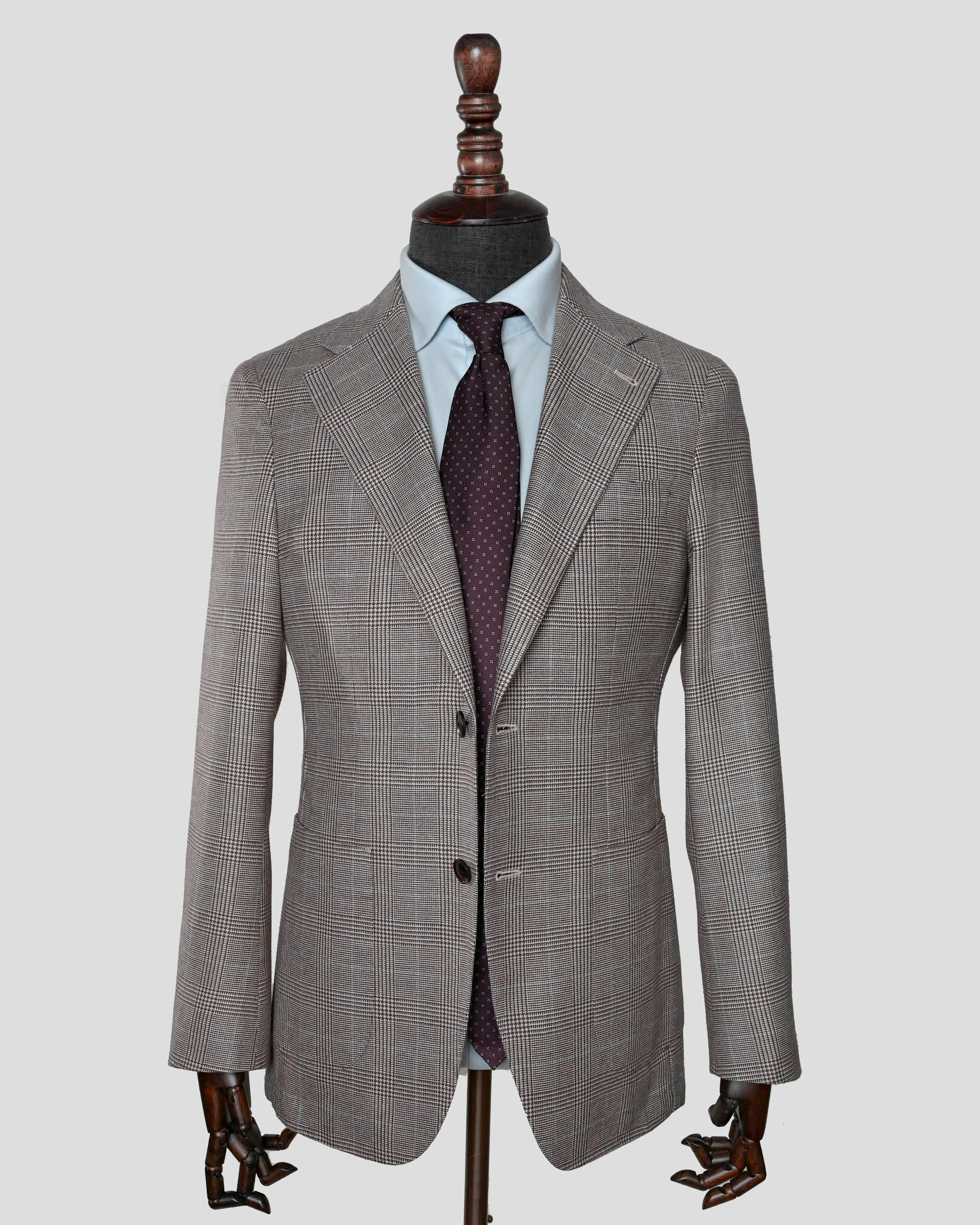 Beige Glenn Checks with Blue Over Checks Wool Sports Jacket | Adriano Model
