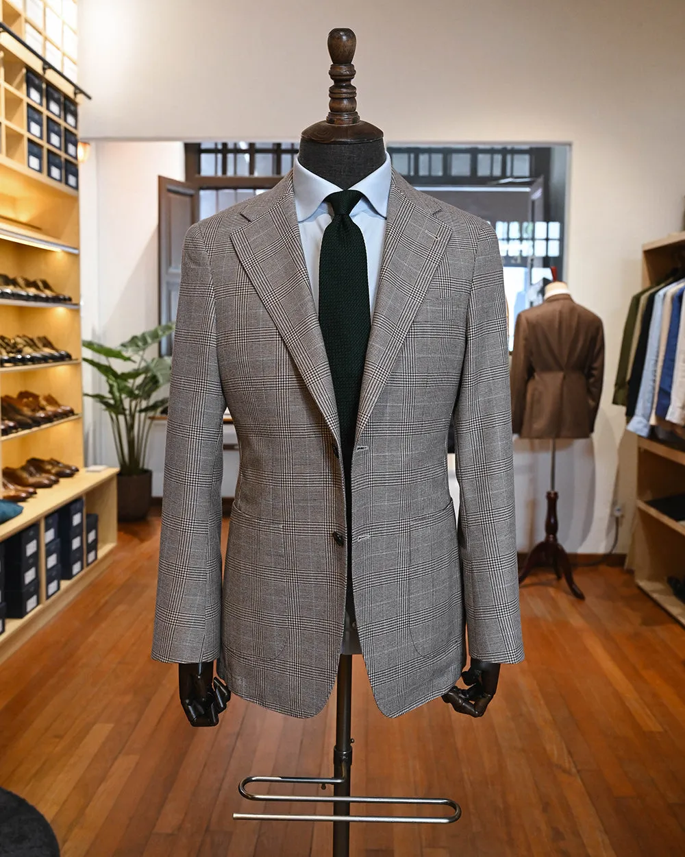Beige Glenn Checks with Blue Over Checks Wool Sports Jacket | Adriano Model